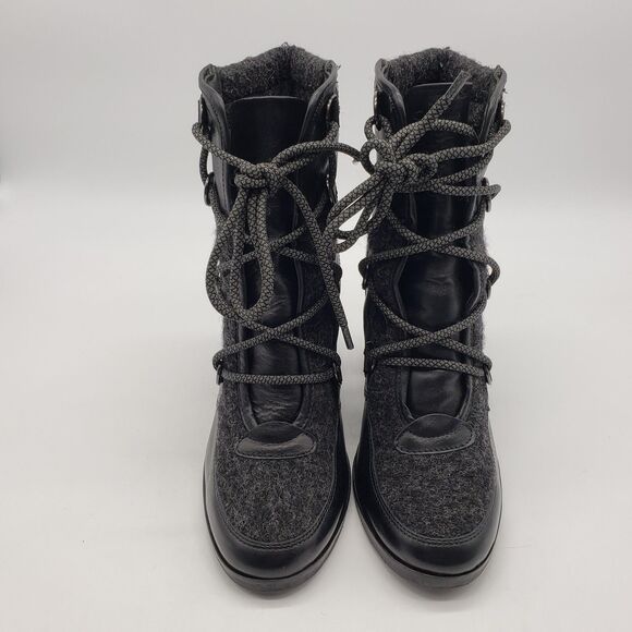 Napoleoni Boots Women EU 39 Black Lace Up Wool Leather Block Heel Made In Italy - Picture 2 of 13